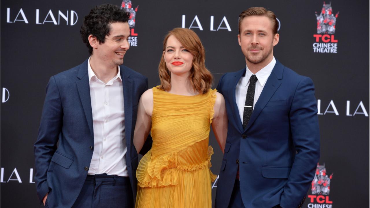 Damien Chazelle Emma Stone et Ryan Gosling sur le tapis rouge de La La Land