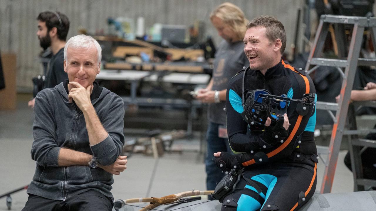 James Cameron et Sam Worthington sur le tournage d'Avatar 2
