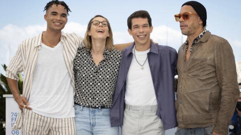 Cannes 2021 : Théo Christine, Audrey Estrugo, Sandor Funtek et JoeyStarr lors du photocall du biopic de NTM, Suprêmes