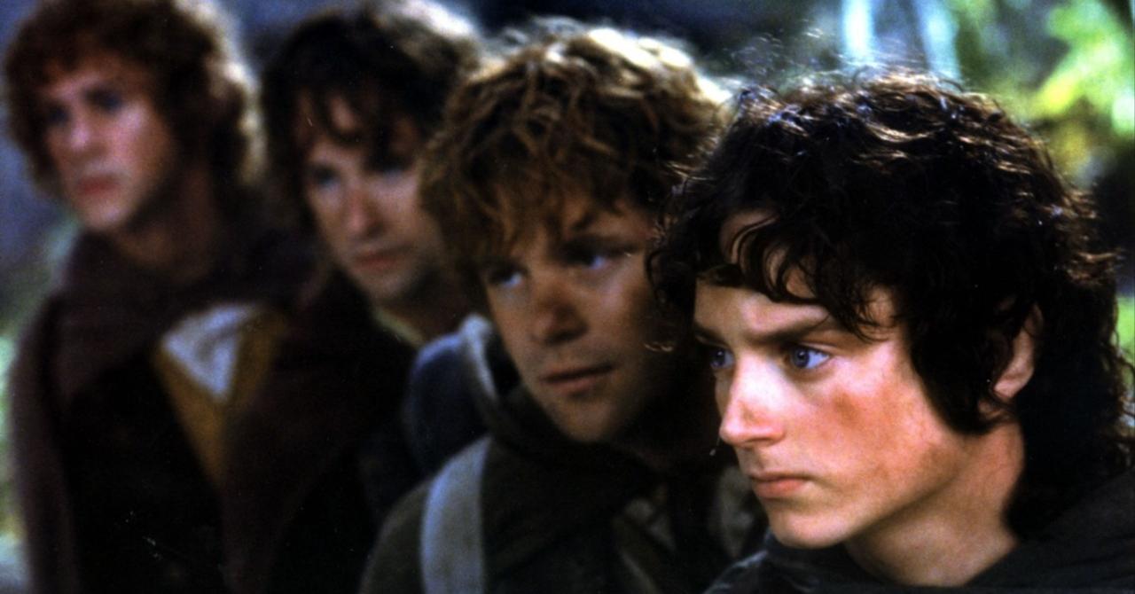 La Communauté de l'anneau : les Hobbits incarnés par Dominic Monaghan, Billy Boyd, Sean Astin et Elijah Wood