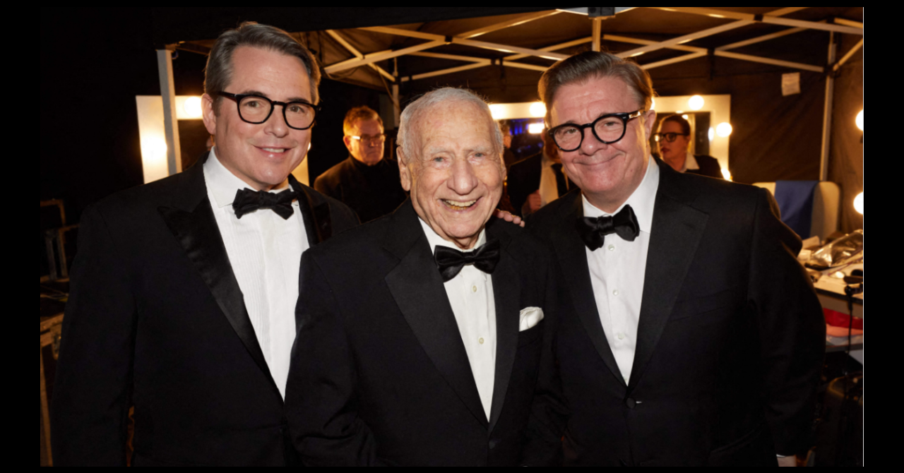 14e cérémonie des Governors Awards : Mel Brooks entouré de Matthew Broderick et Nathan Lane, qui lui ont remis son prix